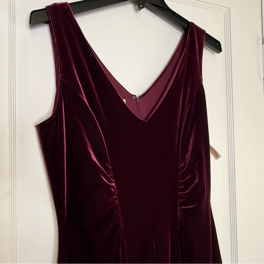 NWT Talbots | Burgundy Velour Stretch Velvet Evening Gown V Neck Maxi Dress